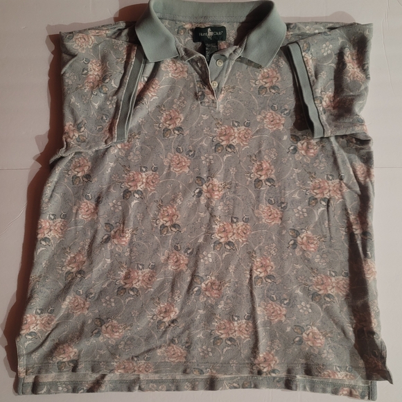 Vintage Hunt Club Blue Floral Short Sleeve Polo Size XL 23x24 - Picture 1 of 3